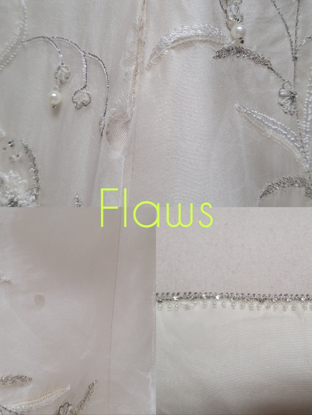 90s Vintage Lazaro Cream Silk Floral Embroidered Pearl Strapless Column Dress 10 - Picture 11 of 13